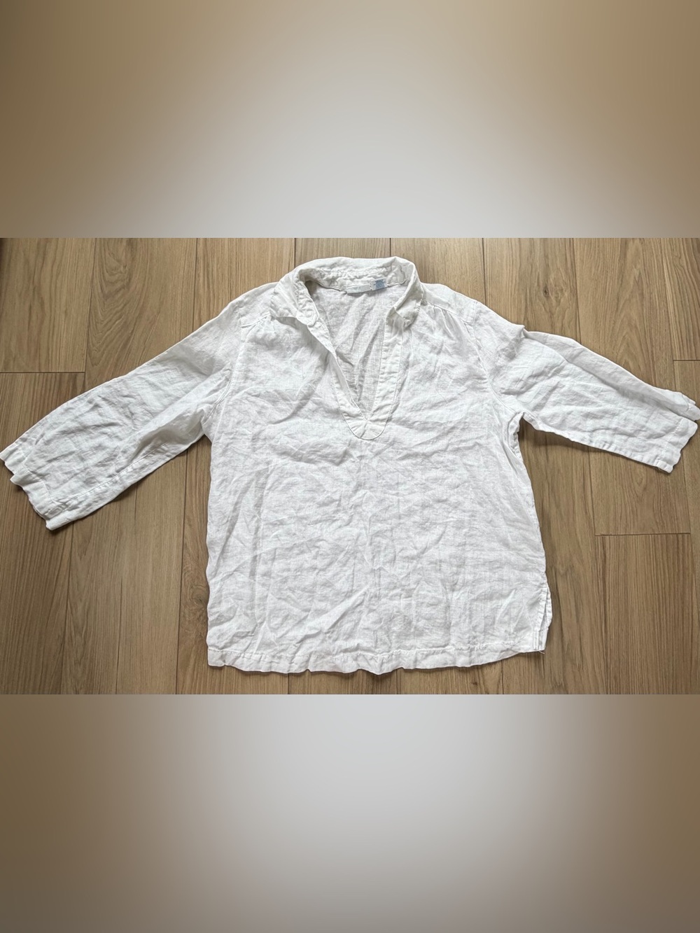 Sigrid Olsen White 100% Linen V-Neck Tunic 3/4 sleeve Sz m